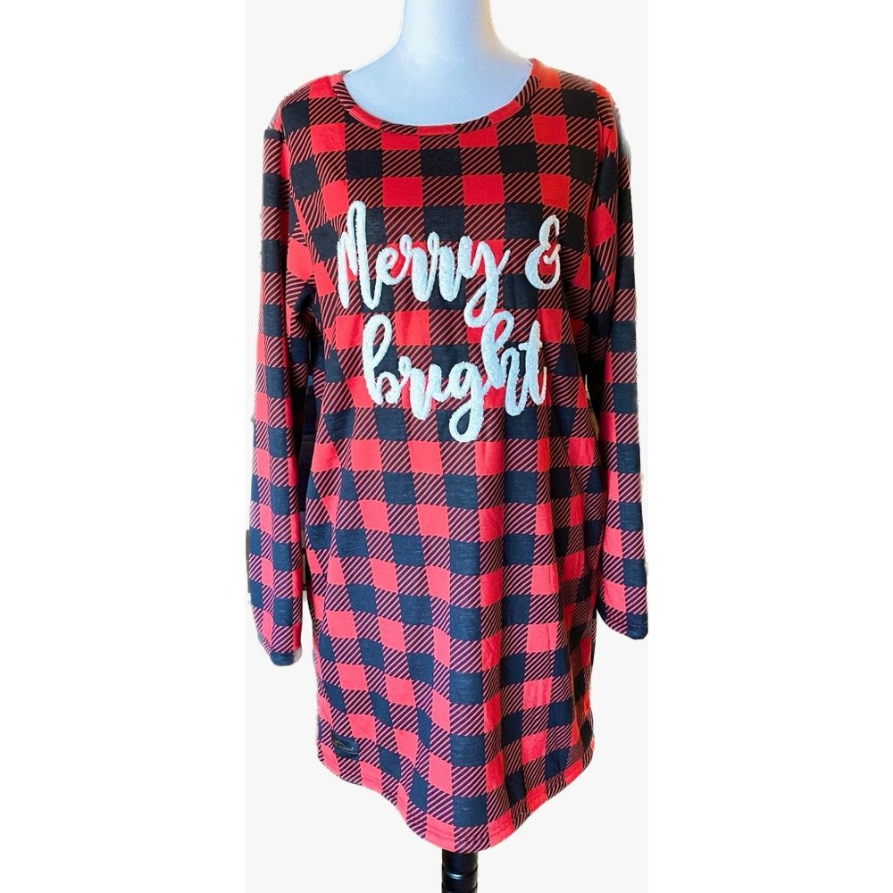 Simply Southern LARGE Buffalo Plaid Sherpa Nightgown, Christmas Pajamas, NWT
